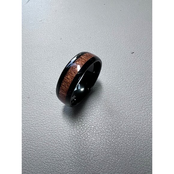 Men's Tungsten and Wood Ring, 7mm, Size 10, Polished Piano Finish,  Wedding Band - Picture 3 of 7
